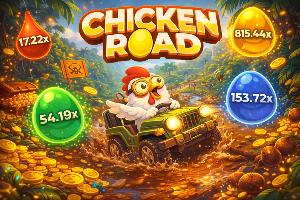 Chicken Road spielen - Arcade-Abenteuer mit mutiger Henne auf dem Weg zum legendären goldenen Ei